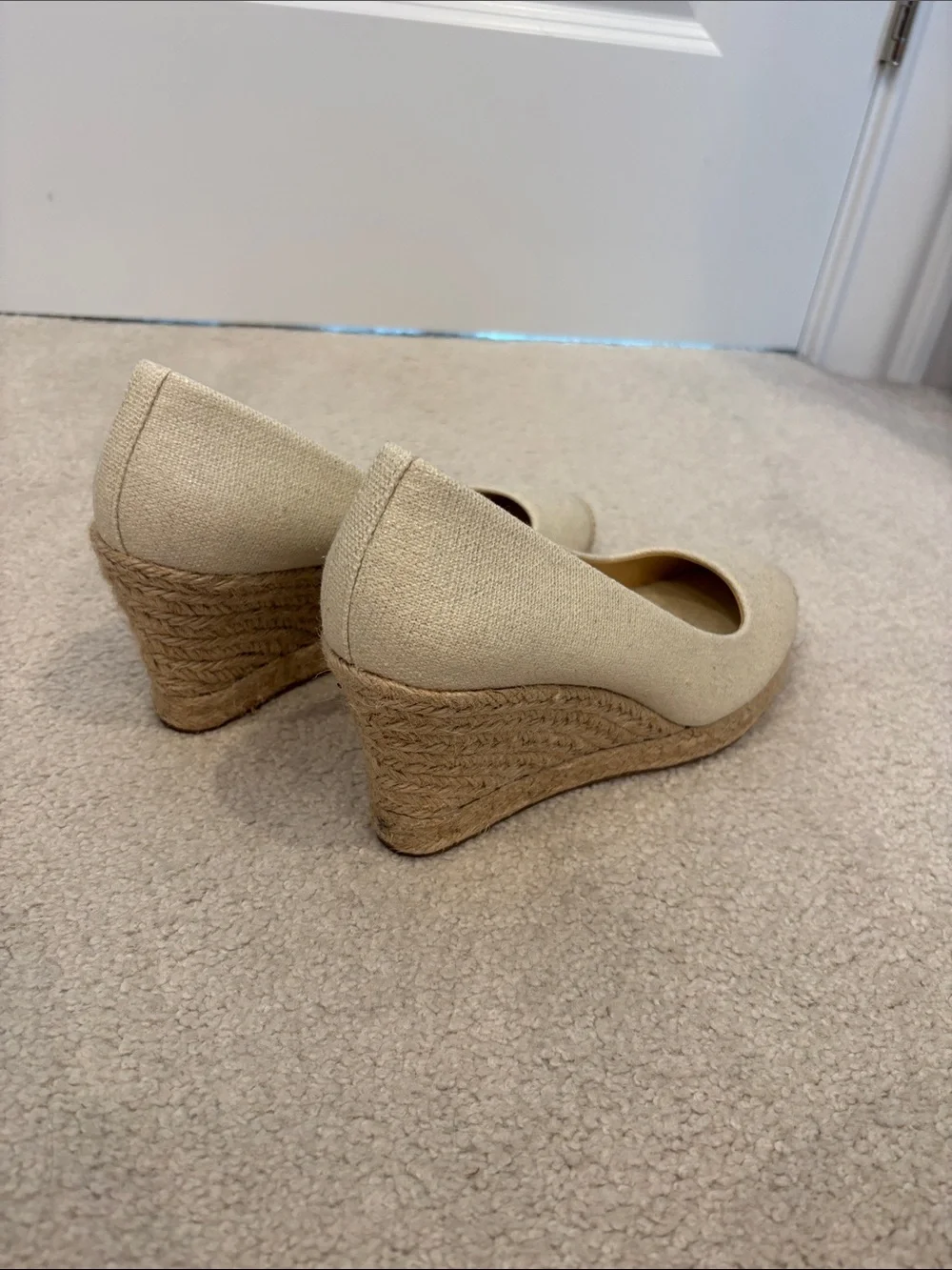 J. Crew Linen Espadrille Wedge Pumps in Beige